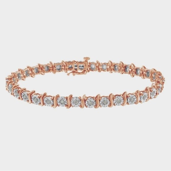 Tennis Bracelet 10K Rose Gold Plated .925 Sterling Silver 1.0 Cttw Diamond - Picture 2 of 14